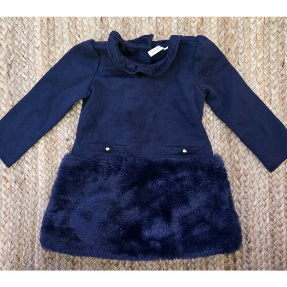 Janie and Jack Navy dress with fur, 12-18mos New WithOUT Tags - Picture 1 of 7